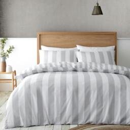 Rackhams Cove Stripe Reversible Duvet Cover Set - Silver Grey - Double - thumbnail 1