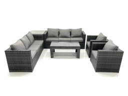Rackhams Rattan Garden Furniture Sofa Set with Coffee table Armchair Side Table Dark Grey Mixed - thumbnail 2