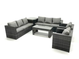 Rackhams Rattan Garden Furniture Sofa Set with Coffee table Armchair Side Table Dark Grey Mixed - thumbnail 1