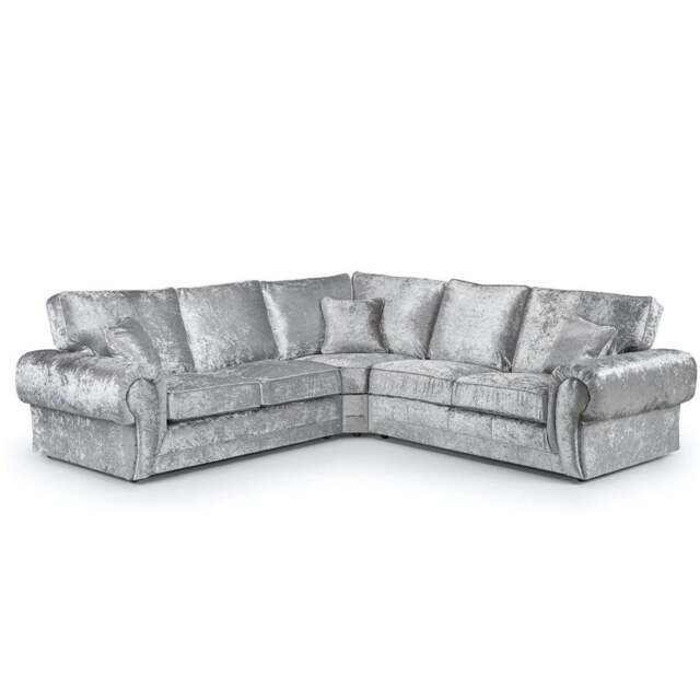 Rackhams Chelsea Crushed Velvet Full Back 5 Seater Corner Sofa - Silver - image 1