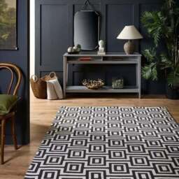 Rackhams Wool Labyrinth Rug White and Black - 160X230 cm - thumbnail 6