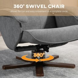 Rackhams Swivel Recliner Chair and Footstool Linen-touch Fabric - Linen (100% polyester), eucalyptus wood - Contemporary - thumbnail 6