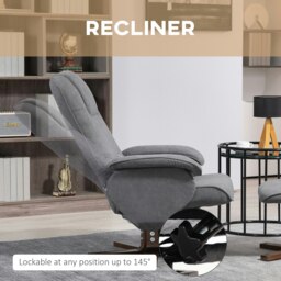 Rackhams Swivel Recliner Chair and Footstool Linen-touch Fabric - Linen (100% polyester), eucalyptus wood - Contemporary - thumbnail 5