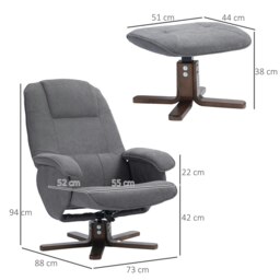 Rackhams Swivel Recliner Chair and Footstool Linen-touch Fabric - Linen (100% polyester), eucalyptus wood - Contemporary - thumbnail 4