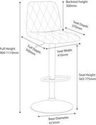 Rackhams Verona Velvet Kitchen Bar Stools, Single, Height Adjustable Gas Lift Stool With Backrest, Breakfast Bar Stool - Blue - thumbnail 2