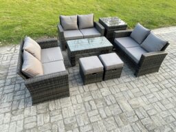 Rackhams 7-Piece Outdoor Lounge Sofa Set - Dark Grey Mixed Wicker PE Rattan Garden Furniture with Coffee Table & 2 Small Footstools - thumbnail 2