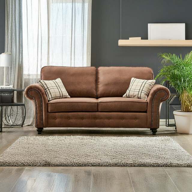 Rackhams Oakland Chesterfield Leather 3 Seater - Tan - image 1