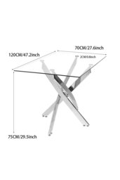 Rackhams 70cmD Stylish Tempered Glass Coffee Table Rectangular Dining Table with Chrome Cross Legs - Clear - thumbnail 2
