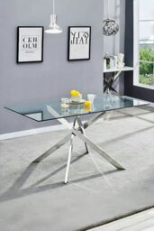 Rackhams 70cmD Stylish Tempered Glass Coffee Table Rectangular Dining Table with Chrome Cross Legs - Clear