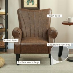 Rackhams Upholstered Modern Accent Chair,  Armchair with Wood Legs, Brown - Brown - thumbnail 4