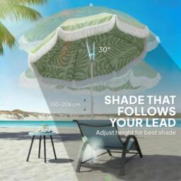 Rackhams 1.8 m Beach Umbrella Parasol with Sand Anchor, 30° Tilt - Beach Umbrella - Light Grey - thumbnail 6