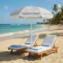 Rackhams 1.8 m Beach Umbrella Parasol with Sand Anchor, 30° Tilt - Beach Umbrella - Light Grey - thumbnail 1