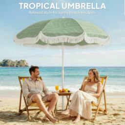 Rackhams 1.8 m Beach Umbrella Parasol with Sand Anchor, 30° Tilt - Beach Umbrella - Light Grey - thumbnail 5