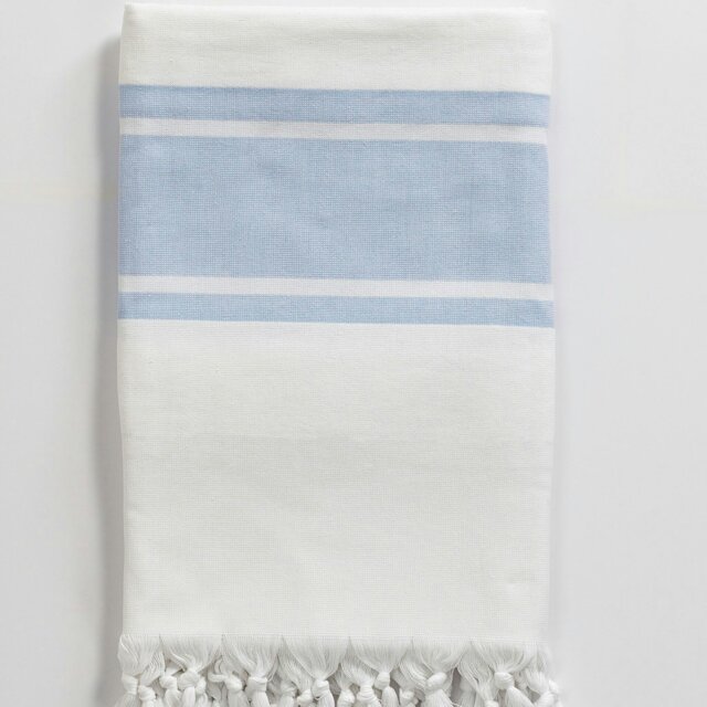 Rackhams Elite Cotton Bath Towel, Double-Faced - Blue Stripes on White - image 1