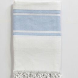 Rackhams Elite Cotton Bath Towel, Double-Faced - Blue Stripes on White