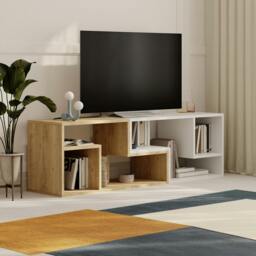 Rackhams Modern Glis Corner TV Unit Versatile Design for TVs Up to 35 Inches Adjustable TV Shelf Media Centre - Oak White - thumbnail 4