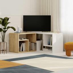 Rackhams Modern Glis Corner TV Unit Versatile Design for TVs Up to 35 Inches Adjustable TV Shelf Media Centre - Oak White - thumbnail 5