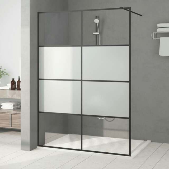 Rackhams Walk-in Shower Wall Black 140x195 cm Half Frosted ESG Glass