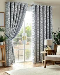 Rackhams Victoria Room Darkening Ring Top Curtains - Silver - 229cm width x 229cm drop - thumbnail 2
