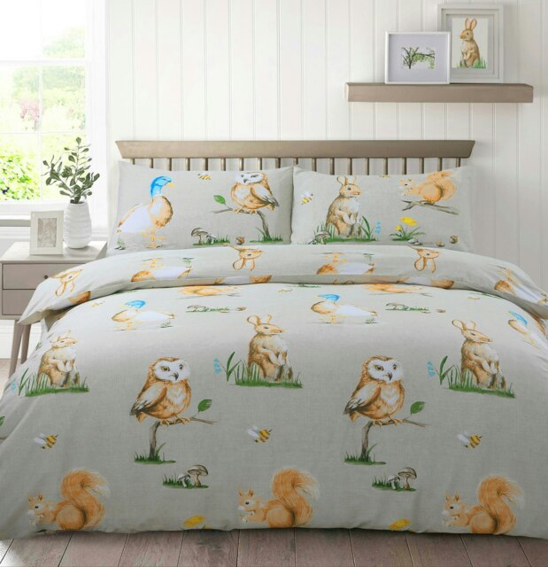Rackhams Country Animals Printed Cotton Blend Duvet Cover and Pillowcase Set - Grey - Double