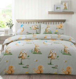 Rackhams Country Animals Printed Cotton Blend Duvet Cover and Pillowcase Set - Grey - Double