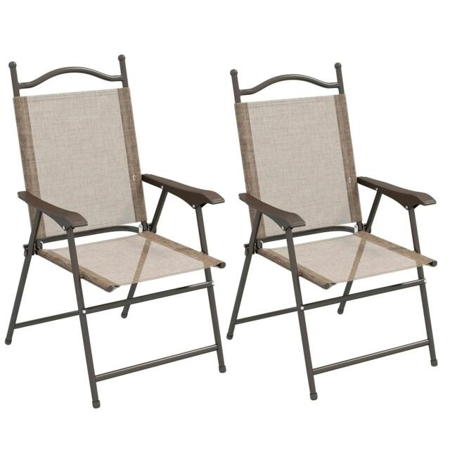Rackhams Set of Two Folding Garden Chairs, with Fabric Mesh Seats - Mixed Brown - Mixed Brown - image 1