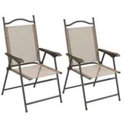 Rackhams Set of Two Folding Garden Chairs, with Fabric Mesh Seats - Mixed Brown - Mixed Brown