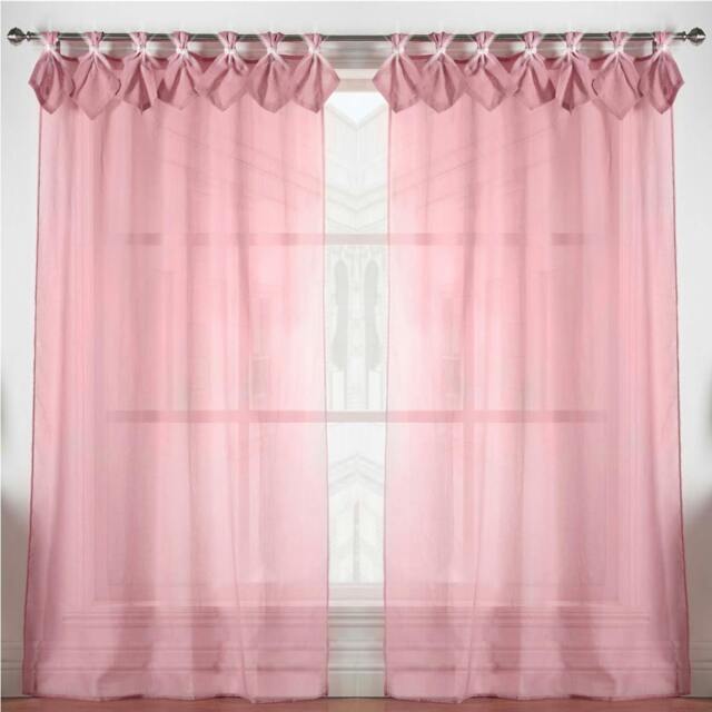 Rackhams Linen Look Voile Tab Top Curtain Pair - Dusty Pink - 145cm width x 275cm drop - image 1