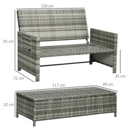 Rackhams Garden Rattan Furniture Set 2 Seater Patio Sun Lounger Daybed Sun Bed - 130cmx72cmx91cm - Light Grey / Grey Cushions - thumbnail 6