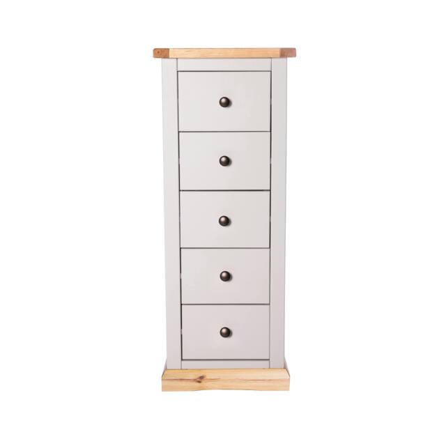 Rackhams Bomporto 5 Drawer Narrow Chest of Drawers Brass Knob - Light Grey - image 1
