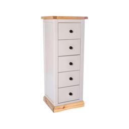 Rackhams Bomporto 5 Drawer Narrow Chest of Drawers Brass Knob - Light Grey - thumbnail 2
