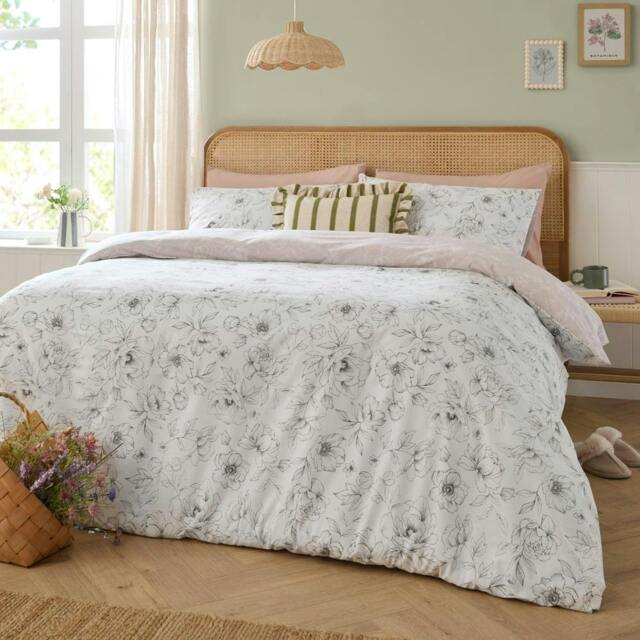 Rackhams Bella Reversible Floral Duvet Cover Set - Natural - King - Natural - 60% Cotton/40% Polyester - image 1