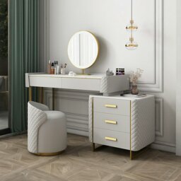 Rackhams Allurea Dressing Table With LED Mirror, Greyish Cream - 120cm - No Stool - thumbnail 6