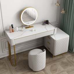 Rackhams Allurea Dressing Table With LED Mirror, Greyish Cream - 120cm - No Stool - thumbnail 2
