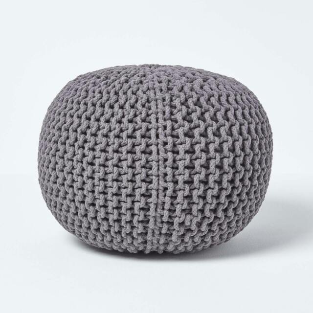Rackhams Round Cotton Knitted Pouffe Footstool Bean Filled Hand Knitted - Sea Grey - image 1