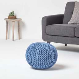 Rackhams Round Cotton Knitted Pouffe Footstool Bean Filled Hand Knitted - Sea Grey - thumbnail 3