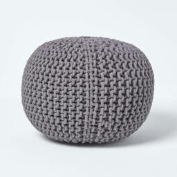 Rackhams Round Cotton Knitted Pouffe Footstool Bean Filled Hand Knitted - Sea Grey - thumbnail 1