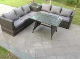 Rackhams 6 Seater Grey Rattan Sofa Dining Set 2 Tables Garden Furniture Outdoor - thumbnail 3