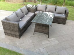Rackhams 6 Seater Grey Rattan Sofa Dining Set 2 Tables Garden Furniture Outdoor - thumbnail 2