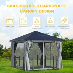 Rackhams 3x3(m) Hardtop Gazebo with Polycarbonate Roof, Netting and Curtains - thumbnail 3