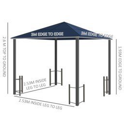 Rackhams 3x3(m) Hardtop Gazebo with Polycarbonate Roof, Netting and Curtains - thumbnail 5