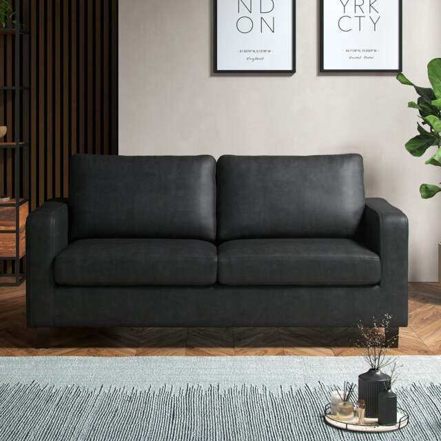 Rackhams York Black Faux Leather 3-Seater Sofa - image 1