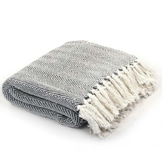 Rackhams Throw Cotton Herringbone 160x210 cm Navy Blue - image 1