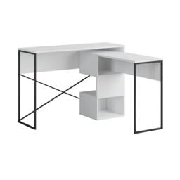 Rackhams Modern Badau L-Shaped Computer Desk Metal Legs 3 Adjustable Storage Shelf Extra Table 110cm(W) Work PC Office - Retro Grey - thumbnail 3
