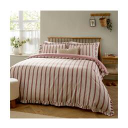 Rackhams Connie Ruffles Striped Duvet Cover Set - Clay/Pink - King - Clay/Pink - 60% Cotton/40% Polyester - thumbnail 1