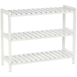 Rackhams 3-Tier Shoe Rack Wood Frame Slatted Shelves Spacious Open Hygienic Storage Home Hallway Furniture Family Guests 70L x 26W x 57.5H cm - White - thumbnail 1