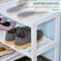 Rackhams 3-Tier Shoe Rack Wood Frame Slatted Shelves Spacious Open Hygienic Storage Home Hallway Furniture Family Guests 70L x 26W x 57.5H cm - White - thumbnail 5