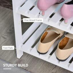 Rackhams 3-Tier Shoe Rack Wood Frame Slatted Shelves Spacious Open Hygienic Storage Home Hallway Furniture Family Guests 70L x 26W x 57.5H cm - White - thumbnail 6