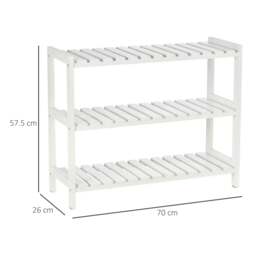 Rackhams 3-Tier Shoe Rack Wood Frame Slatted Shelves Spacious Open Hygienic Storage Home Hallway Furniture Family Guests 70L x 26W x 57.5H cm - White - thumbnail 3