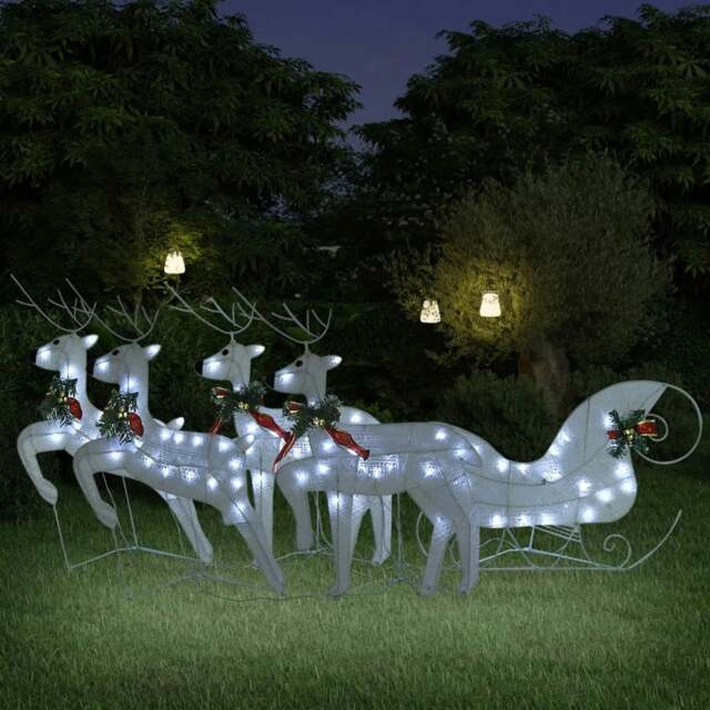 Rackhams Reindeer & Sleigh Christmas Decoration 100 LEDs Outdoor White